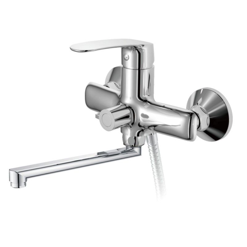 Смеситель для ванны/душа HAIBA однозахватный, хромированный, настенный, излив длинный 233 мм, поворотный, латунь, цвет хром