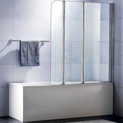 Шторка для ванны Koller Pool 140х107 см, прозрачное стекло, профиль хром, ограждение/складная, трехсекционная, плоская/ панель