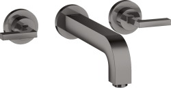 Смеситель для раковины Axor Citterio на 3 отверстия, двухвентильный, с рычаговыми рукоятками, настенный, скрытого монтажа, фиксированный излив, длина излива 22,2 см, керамический, латунь, цвет полированный черный хром, с отдельными розетками