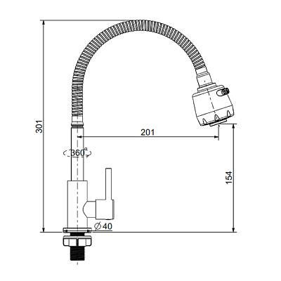 Смеситель для кухни/мойки Splenka S249.482.05 моно, поворотный/гибкий излив, керамический, длина излива 201 мм, нержавеющая сталь, цвет сатин
