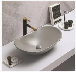 Раковина для ванной CeramaLux NC 7811AMH-5 61,5х15,5х36 накладная, овальная, керамическая/фарфоровая, цвет светло-серый, без отверстия под смеситель, без слива-перелива