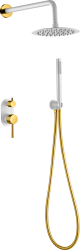 Душевая система Boheme Uno, встраиваемая, цвет белый/золото, комплект: однорычажный, смеситель/тропический душ (с верхней лейкой)/лейка/держатель лейки/шланг, встраиваемый (скрытый) монтаж