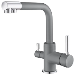 Смеситель для кухни/мойки EMAR, с подключением фильтра питьевой воды, однорычажный, керамический картридж, высокий, с поворотным изливом, длина излива 190 мм, латунь, цвет алмаз