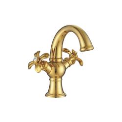 Смеситель для раковины/умывальника Accoona, двухвентильный, поворотный, керамический, длина излива 120 мм, латунь, цвет золото