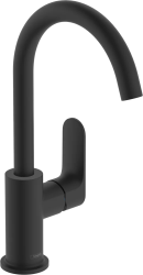 Смеситель для раковины Hansgrohe Rebris S 210, однорычажный, поворотный излив, длина излива 15,4 см, керамический, латунь, цвет матовый черный, со сливным гарнитуром