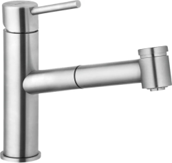 Смеситель для кухни/мойки KLUDI STEEL, однорычажный, поворотный, нержавеющая сталь, с выдвижным изливом, длина излива 215 мм, латунь, цвет нержавеющая сталь,