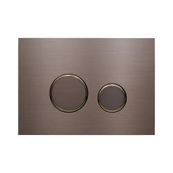 Кнопка смыва KK-POL Aquafiori Sfera прямоугольная, цвет оружейная сталь/золото, нержавеющая сталь, клавиша управления для сливного бачка, инсталляции унитаза, двойная, механическая, панель, универсальная, размер 245х175х14 мм