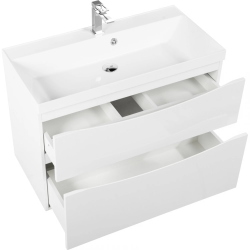 Тумба под раковину BelBagno Marino 80, 80х60х45 см, подвесная, 2 выдвижных ящика, МДФ, цвет: белый глянцевый, шкафчик навесной, механизм доводчика, прямоугольная