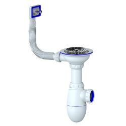 Сифон для мойки Unicorn 3 1/2*40 с прямоугольным переливом, с чашкой из нержавеющей стали, без отвода, ручка пластик B410