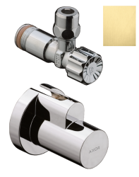 Вентиль Axor угловой, одновентильный, запорный, латунь, цвет: шлифованная медь, керамический, подключение к стене 1/2", отвод 3/8", с декоративной накладкой