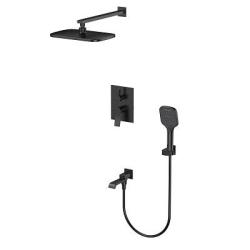 Душевая система Splenka S31.27.06 встраиваемая, цвет черный, комплект: однорычажный смеситель/излив/тропический душ прямоугольный (с верхней лейкой)/лейка/шланг, скрытый монтаж