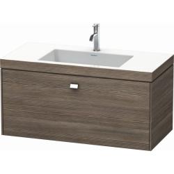 Тумба c раковиной Duravit Brioso, 100х48х50,2 см, подвесная, 1 выдвижной ящик, ДСП, цвет: сосна терра/хром /Vero Air, мебельная, прямоугольная, цвет белый, фарфоровая, с площадкой под смеситель, без перелива