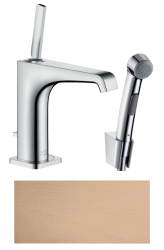 Смеситель для раковины Axor Citterio E 130 с гигиеническим душем/лейкой, однорычажный, фиксированный излив, длина 14,3 см, керамический, латунь, цвет шлифованное красное золото, шланг 160 см, для биде, сливной клапан Push-Open