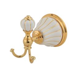 Крючок Migliore Olivia, двойной, настенный, латунь/керамика, форма округлая, для полотенца в ванную/туалет/душевую кабину, цвет золото/белый