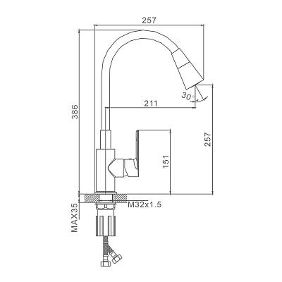 Смеситель для кухни/мойки Splenka S05.43.03 однорычажный, поворотный/гибкий излив, 2 режима поток воды и душ, керамический, высота 257 мм, длина 211 мм, латунь/силикон, цвет золотой сатин/белый