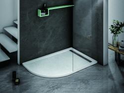 Душевой поддон Cezares Tray, 120х80х3 см, ассиметричный/угловой, искусственный мрамор, низкий, белый, с бортиком, с антискользящим покрытием, литой, литьевой, для душа