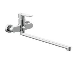 Смеситель для ванны/душа Cersanit BRASKO с длинным изливом 39 см однорычажный, керамический, настенный, излив поворотный, без гибкого шланга, без лейки, латунь