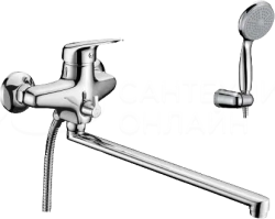 Смеситель для ванны/душа Lemark Linara, настенный, однорычажный, поворотный, длина излива 350 мм, керамический, латунь, цвет хром