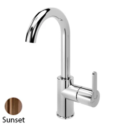 Смеситель для раковины Cezares Leaf, однорычажный, высокий, длина излива 128 мм, поворотный, керамический, латунь, цвет Sunset, с донным клапаном