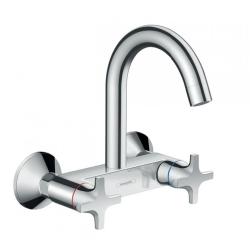 Смеситель для кухни/мойки Hansgrohe Logis M32, Eco 1jet, двухвентильный, настенный/наружнего монтажа, керамический, с высоким поворотным изливом, длина 14,5 см, латунь, цвет хром, кухонный, хромированный