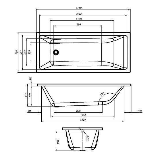 Ванна Am.Pm Gem 175х75 акриловая, цвет белая, (без гидромассажа, рамы, сифона, фронтальной панели) прямоугольная, левосторонняя/правосторонняя