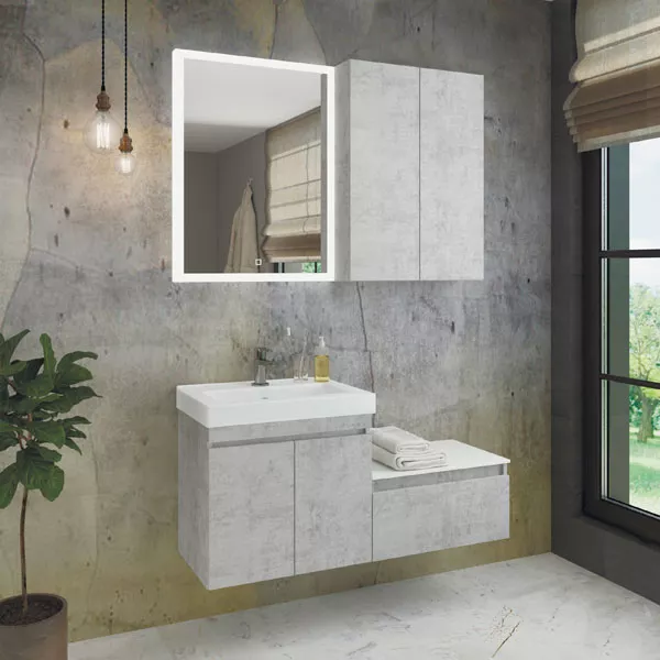 Тумба Comforty Осло 60 с белой столешницей, размер 600х295х385 мм, подвесная, 1 выдвижной ящик, ЛДСП, прямоугольная, цвет бетон светлый