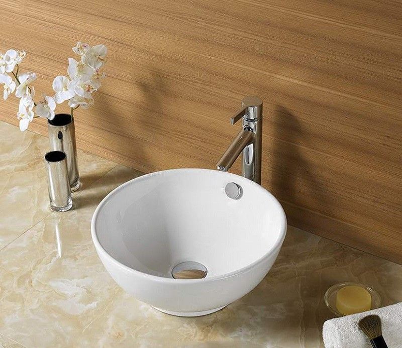 Раковина для ванной CeramaLux 9002 38х15х38 накладная, круглая, керамическая/фарфоровая, цвет белый, без отверстия под смеситель, слив-перелив