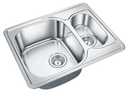 Мойка EMAR 63х50 см, врезная, двойная/две чаши, из нержавеющей стали, прямоугольная, цвет полированная, без отверстия под смеситель, слив-перелив, без крыла, оборачиваемая