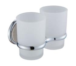 Стаканы с держателем Ekko, настенный, цвет-хром/серый, металл/стекло, форма округлая, для душа/ванны/зубных щеток, в ванную комнату