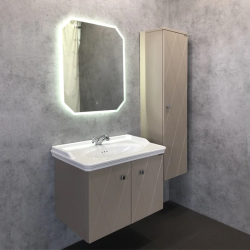 Тумба с раковиной Comforty Кремона 80, 80х57х50 см, подвесная, 2 распашные дверцы, ЛДСП/МДФ, прямоугольная, цвет- латте/раковина COMFORTY 50180, прямоугольная, цвет белый, встраиваемая
