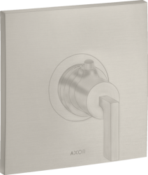 Смеситель для душа Axor Citterio HighFlow, термостатический, с рычаговой рукояткой, скрытого монтажа, настенный, без излива/шланга/лейки, квадратный, латунный, цвет под сталь, с термостатом, встроенный/встраиваемый/термостатный