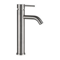 Смеситель для раковины/умывальника Olives Akera AK11133 однорычажный, неповоротный, керамический, высокий, длина излива 135 мм, нержавеющая сталь, цвет сталь