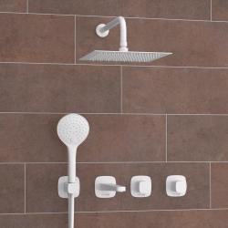 Душевая система WasserKRAFT Saale, встраиваемая, цвет белый матовый, комплект: однорычажный смеситель/излив/тропический душ (с верхней лейкой)/лейка/шланг, скрытого монтажа