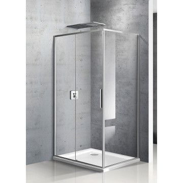 Душевое ограждение Vincea Slim  100х80х195 см, прозрачное стекло, профиль хром, левое, прямоугольное/угловое, две двери раздвижные