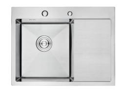 Мойка кухонная Aflorn Premium, 58х48 см, врезная, нержавеющая сталь, прямоугольная, цвет: сатин, с отверстием под смеситель, слив-перелив, с крылом справа