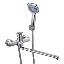 Смеситель для ванны/душа Melodia Waltz однорычажный, настенный, поворотный, керамический картридж, длина излива 350 мм, с гибким шлангом, лейкой, латунь, цвет хром MDV30141