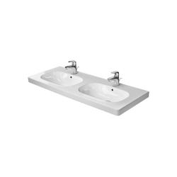 Раковина DURAVIT D-Code 120х49х18 см, подвесная, двойная (две чаши), прямоугольная, санфарфор, цвет белый, с 2 отверстиями под смеситель, крыло/полочка с двух сторон, слив/перелив