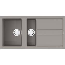 Мойка кухонная Omoikiri Kitagawa 100-2-GR, две чаши, 51х100 см, врезная, из керамики (Artceramic), прямоугольная, цвет ленинградский серый, без отверстия под смеситель, с крылом, оборачиваемая, слив-перелив, врезная в столещницу, для кухни