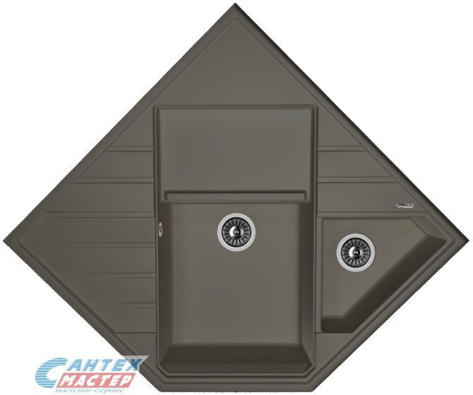 Мойка Florentina Бомбей 900, 90х61х21.7 см, угловая, двойная, с левым крылом, врезная, из искусственного камня, цвет антрацит, без отверстия под смеситель, слив-перелив, для кухни