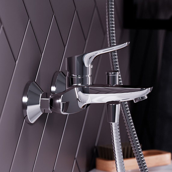 Смеситель для ванны/душа Damixa Jupiter однорычажный, настенный, излив короткий, длина 165 мм, без шланга/лейки, латунь, цвет хром