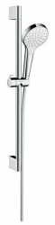 Душевой гарнитур Hansgrohe Croma Select S 1jet EcoSmart Unica, высота 65 см, комплект: ручной душ/душевая штанга/шланг для душа/ползунок, пластиковый, цвет хром/белый, наружного монтажа, настенный, для душа/ванной