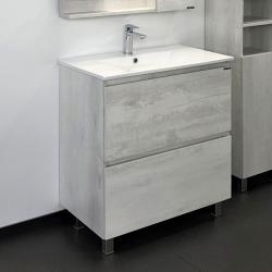 Тумба с раковиной Comforty Верона 75, 75,5х87,5х46,5 см, напольная, 2 выдвижных ящика, ЛДСП/МДФ, прямоугольная, цвет- дуб белый/раковина COMFORTY 75Е, прямоугольная, цвет белый, встраиваемая