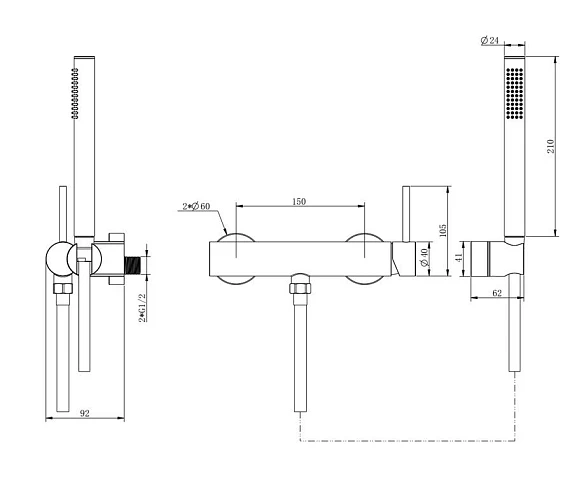Смеситель для душа Knotlor Eclipse, однорычажный, настенный, керамический, нержавеющая сталь, цвет бронза