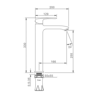 Смеситель для раковины/умывальника Raglo R01.15 однорычажный, высокий, неповоротный, фиксированный, излив длина 166 мм высота 255 мм латунь, цвет хром