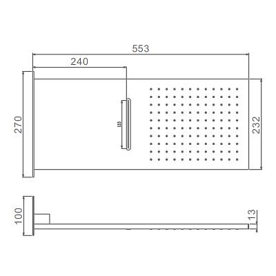 Верхний душ Raglo R452.01.09 прямоугольная, 2 режима, размер 553х270х100 мм, нержавеющая сталь, цвет графит, для душа/ванной, на стену/на потолок