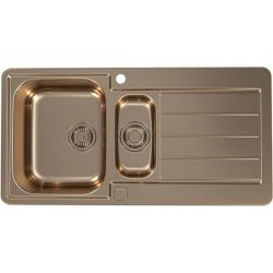 Мойка кухонная ALVEUS LINE MONARCH 10 COPPER 1+1/2 98х50х16 см, врезная/встраиваемая сверху, две чаши, с крылом, нержавеющая сталь с PVD покрытием, прямоугольная, цвет медь, с отверстием под смеситель Мойка кухонная ALVEUS LINE MONARCH 10 COPPER 1+1/2 98х50х16 см, врезная/встраиваемая сверху, две чаши, с крылом, нержавеющая сталь с PVD покрытием, прямоугольная, цвет медь, с отверстием под смеситель