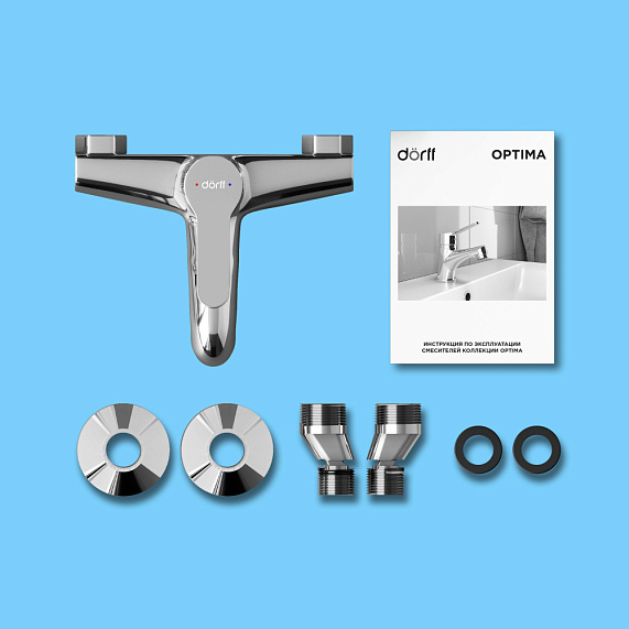 Смеситель для ванны/душа Dorff Optima однорычажный, керамический, настенный, излив короткий литой 92 мм, латунь, хром