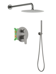 Душевая система Aquatek Бетта 3 в 1 встраиваемая, цвет оружейная сталь, комплект: смеситель/тропический душ (с верхней лейкой)/лейка/шланг, латунь, скрытого монтажа