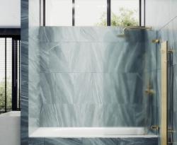 Душевая шторка на ванну MaybahGlass, 140х70,5 см, сатиновое стекло/профиль золото, поворотная, закаленное стекло 6 мм, плоская/панель, правая/левая, правосторонняя/левосторонняя, универсальная