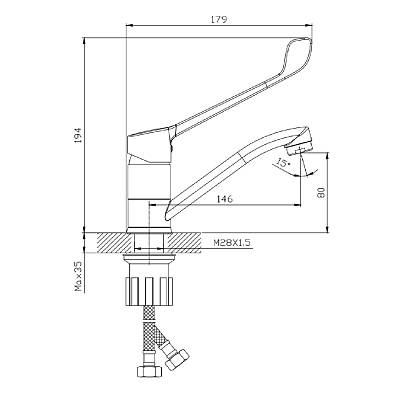 Смеситель для раковины/умывальника Splenka S08.45 однорычажный, с хирургической ручкой, поворотный излив, длина 146 мм, высота 80 мм, латунь, цвет хром